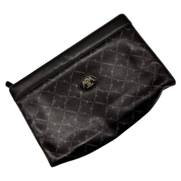 Longines Handbags - Longines Brown Leather Clutch Bag Vintage Logo Old Money